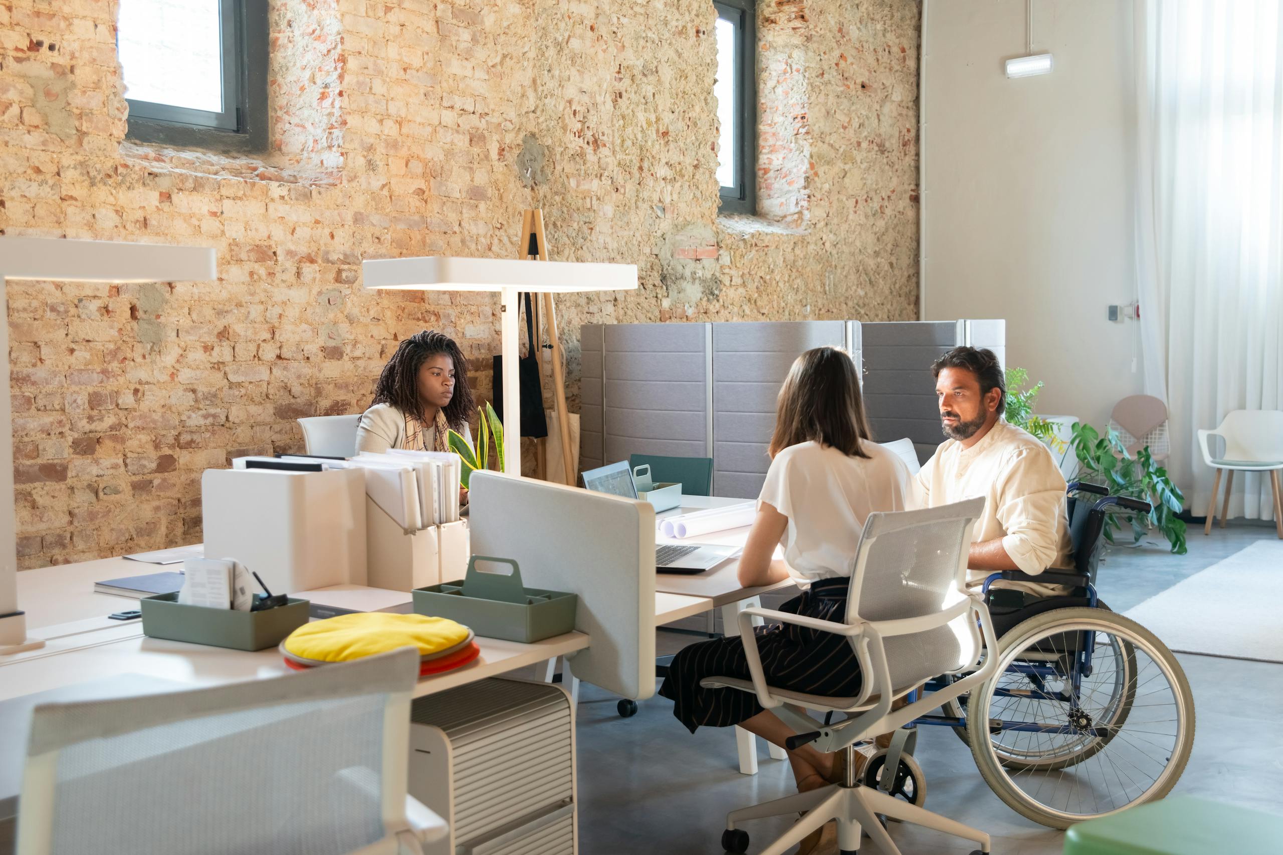 Diverse team of professionals working together in a stylish modern office.